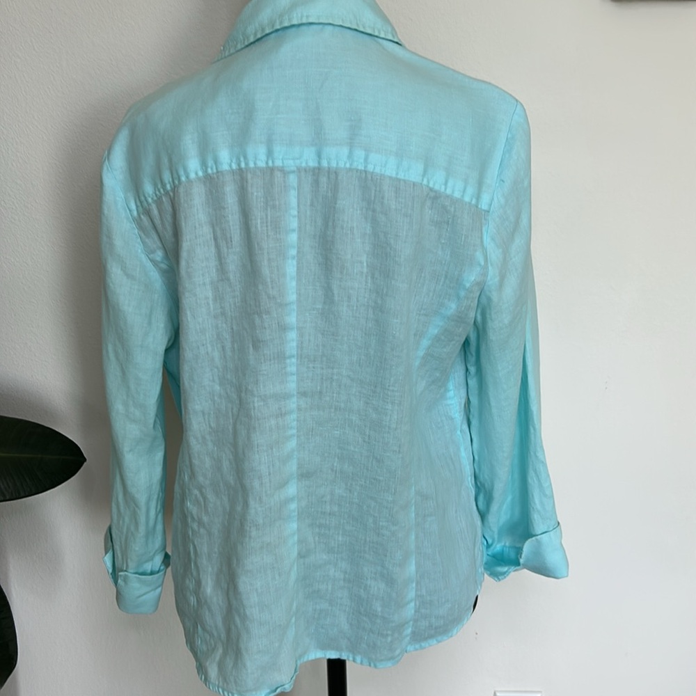 DRESSBARN Womens LINEN Acqua  casual Button-Up Shirt size M - Picture 5 of 11